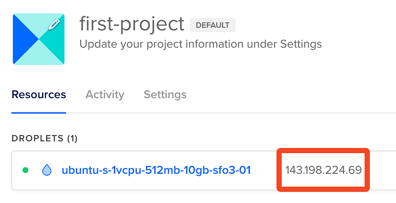 DigitalOcean Droplet IP address