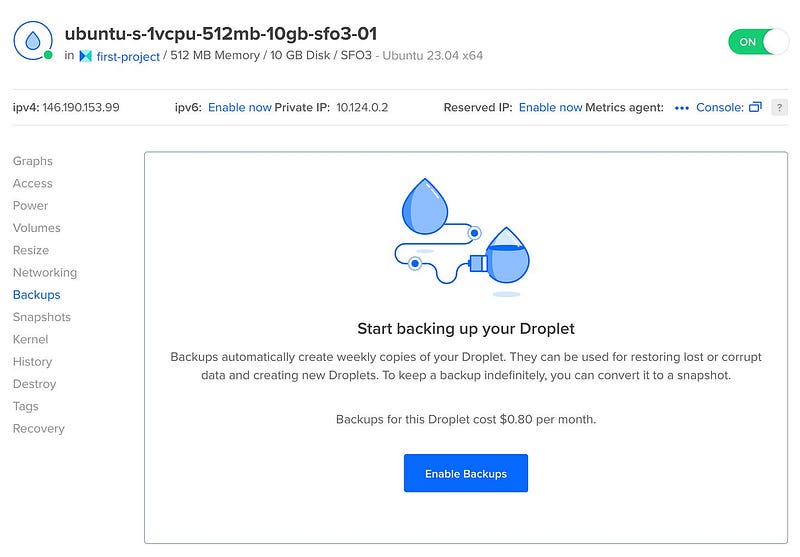 DigitalOcean Droplet backup