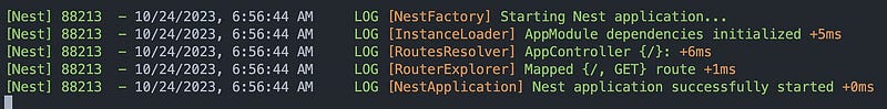 NestJS application running